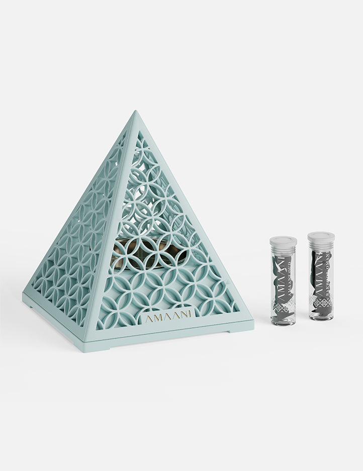 Amaani Bakhoor Burner Gift Set Pyramid Design - Turquoise