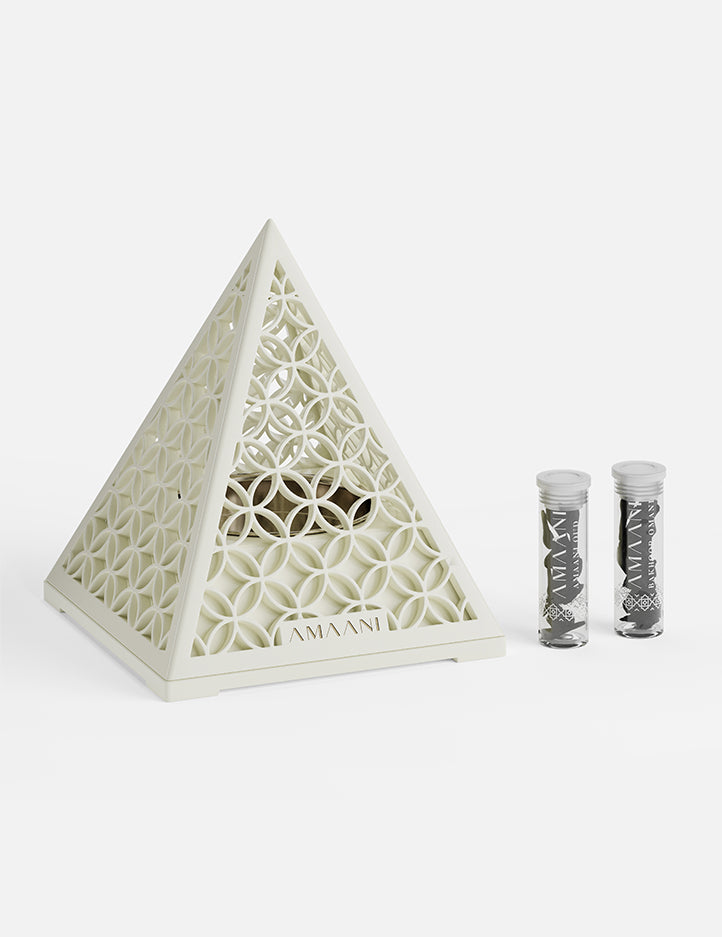 Amaani Bakhoor Burner Gift Set Pyramid Design - Pearl